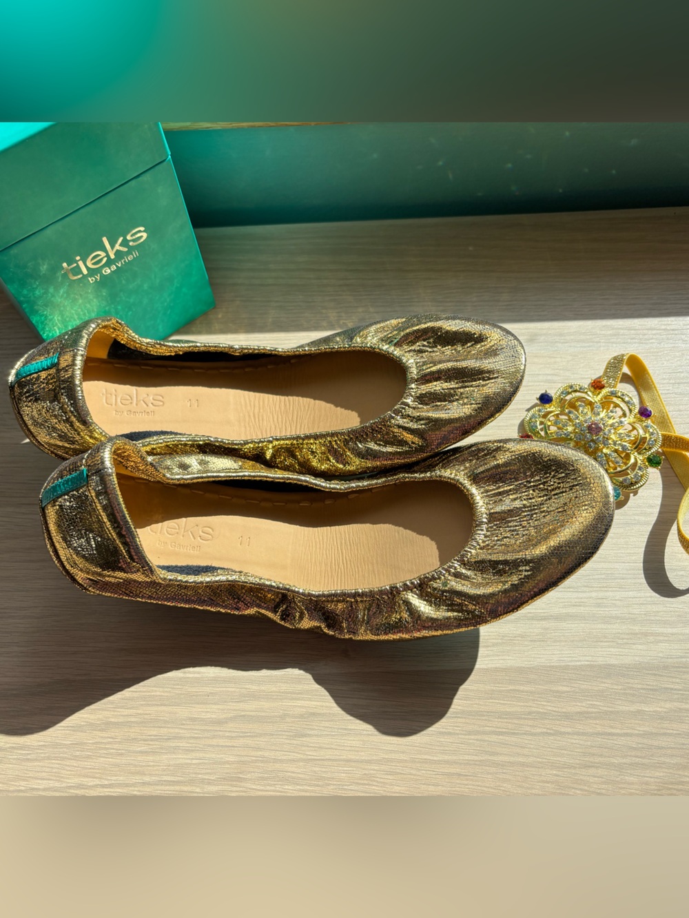 New 2023 Limited Edition Theia Tieks Metallic Gold Leather Ballet Flats